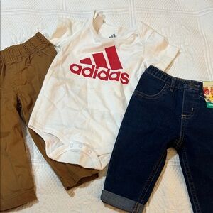 Adidas Bodysuit, carters pants &Garanimals jeans